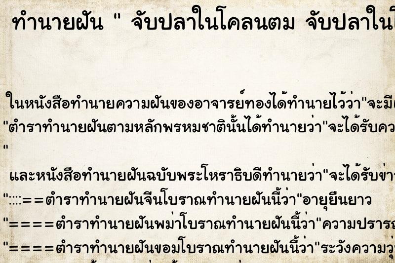ทำนายฝันทำนายฝันจับปลาในโคลนตมจับปลาในโคลนตมจับปลาในโคลนตม